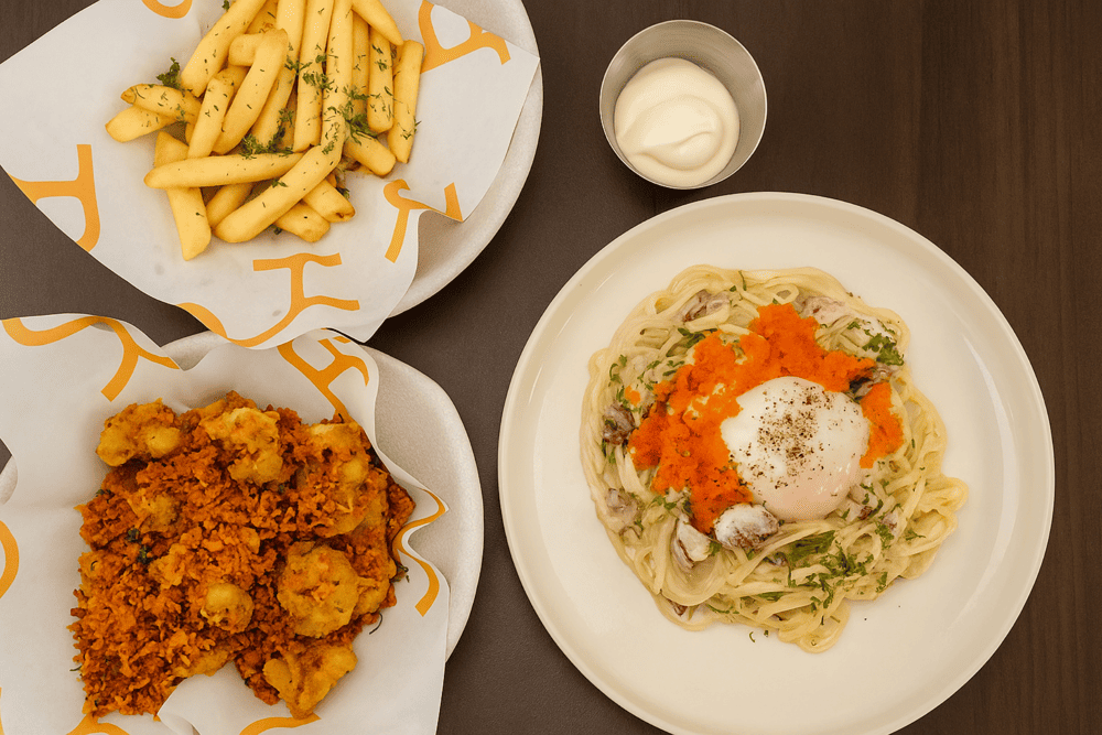 The brunch menu at The Running Bean is quite diverse, featuring dishes like avocado toast, eggs benedict, and salads